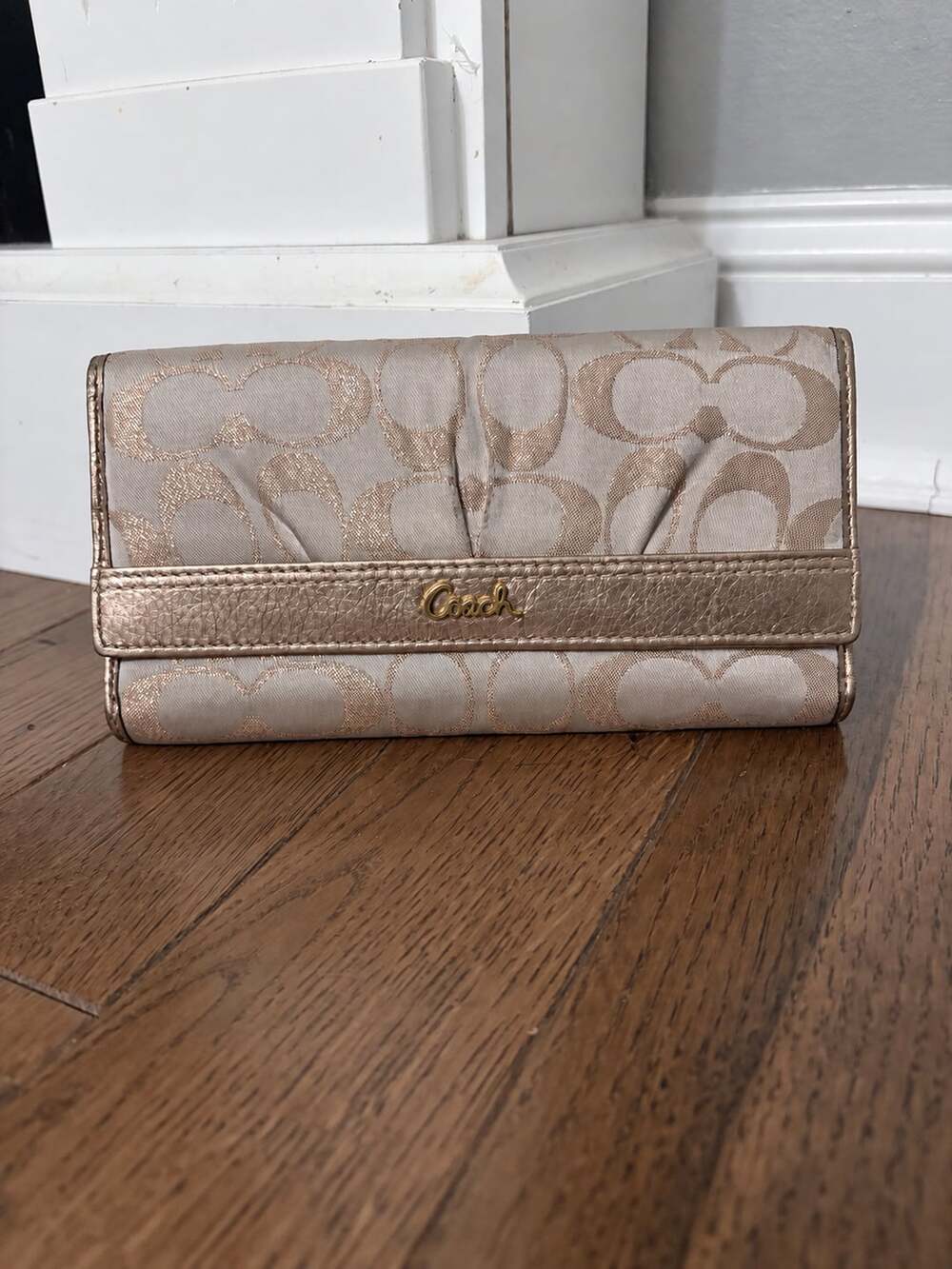 Coach Metallic Rose Gold Signature C Long Wallet
